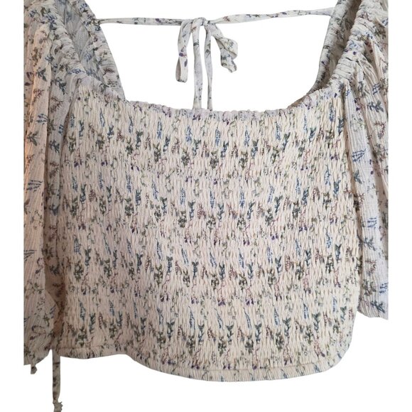 NWT Women's - By Together Smocked Floral Crop Top, Size Medium - Picture 3 of 7